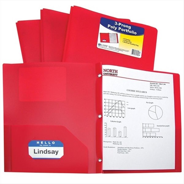 C-Line Products C-Line Products 33964BNDL12EA Two-Pocket Heavyweight Poly Portfolio Folder with Prongs  Red - Set of 12 Folders 33964BNDL12EA